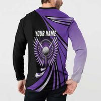 Personalized Purple Winged Golf Ball Button Sweatshirt Bold Golf Graphic Design - Wonder Print Shop