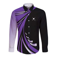 Personalized Purple Winged Golf Ball Long Sleeve Button Shirt Bold Golf Graphic Design - Wonder Print Shop