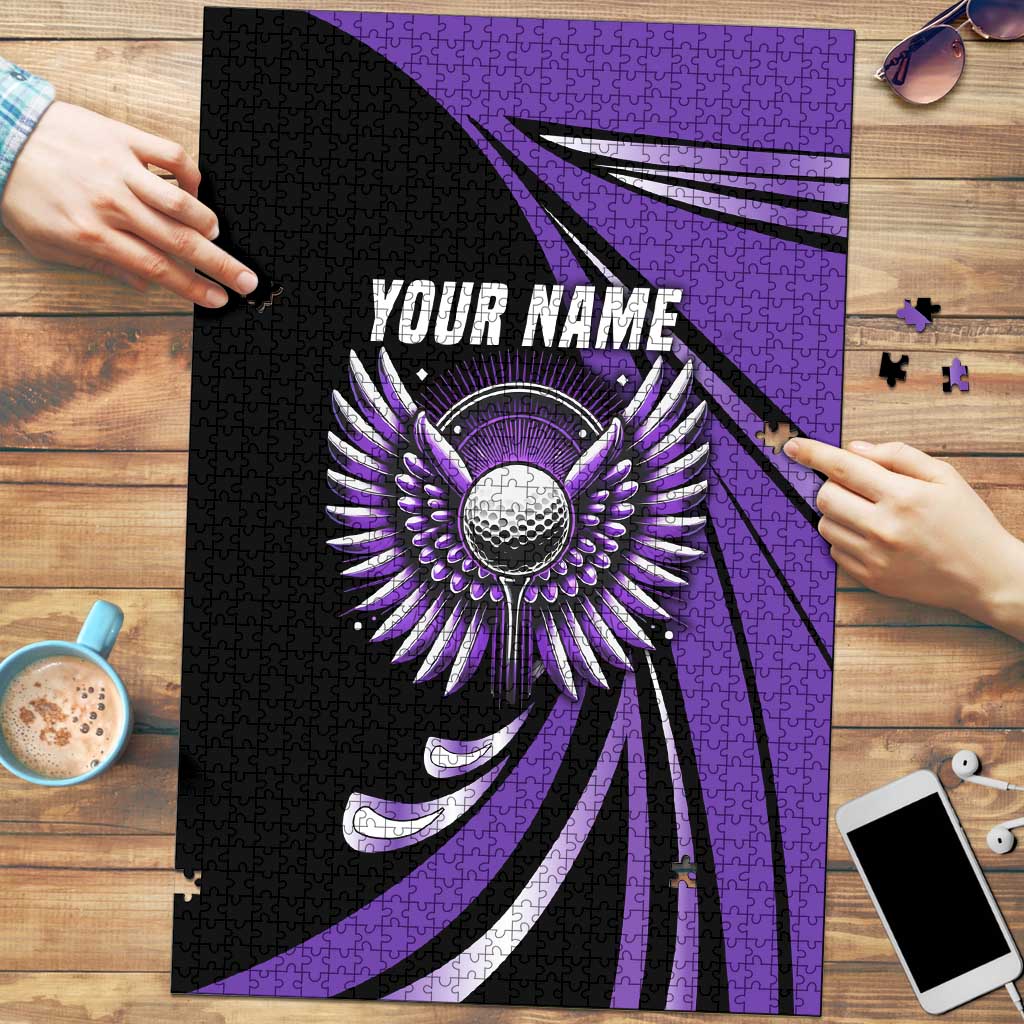 Personalized Purple Winged Golf Ball Puzzle Bold Golf Graphic Design - Wonder Print Shop