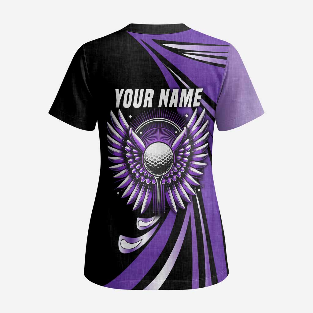 Personalized Purple Winged Golf Ball Scrub Top Bold Golf Graphic Design - Wonder Print Shop