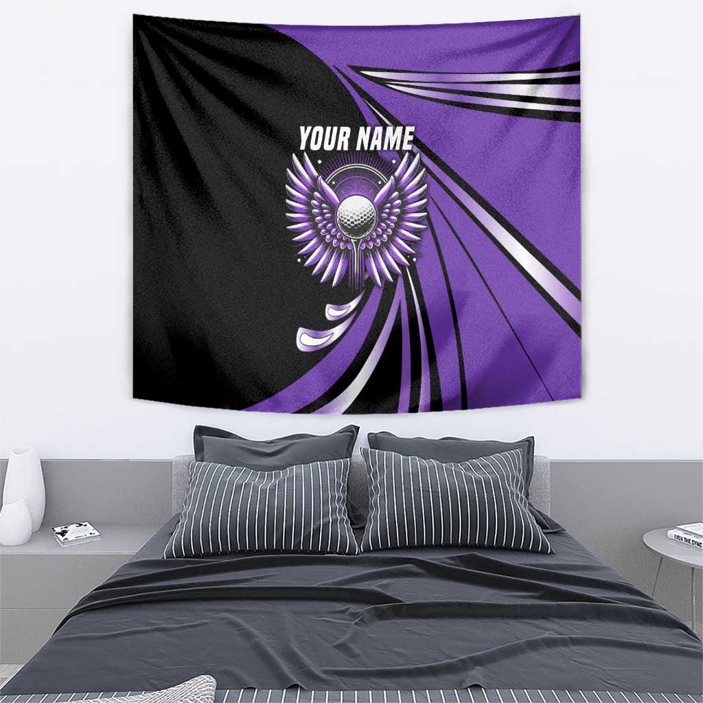 Personalized Purple Winged Golf Ball Tapestry Bold Golf Graphic Design - Wonder Print Shop