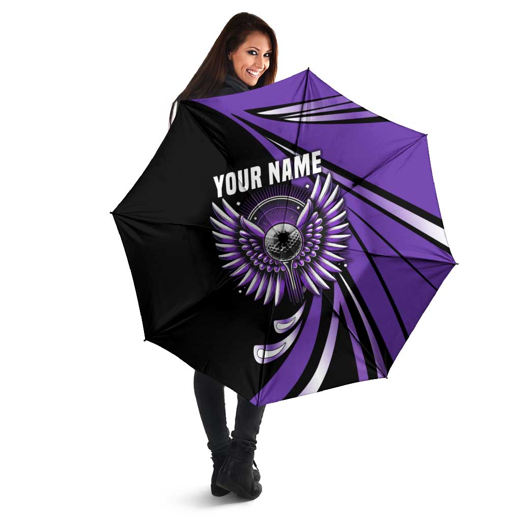Personalized Purple Winged Golf Ball Umbrella Bold Golf Graphic Design - Wonder Print Shop