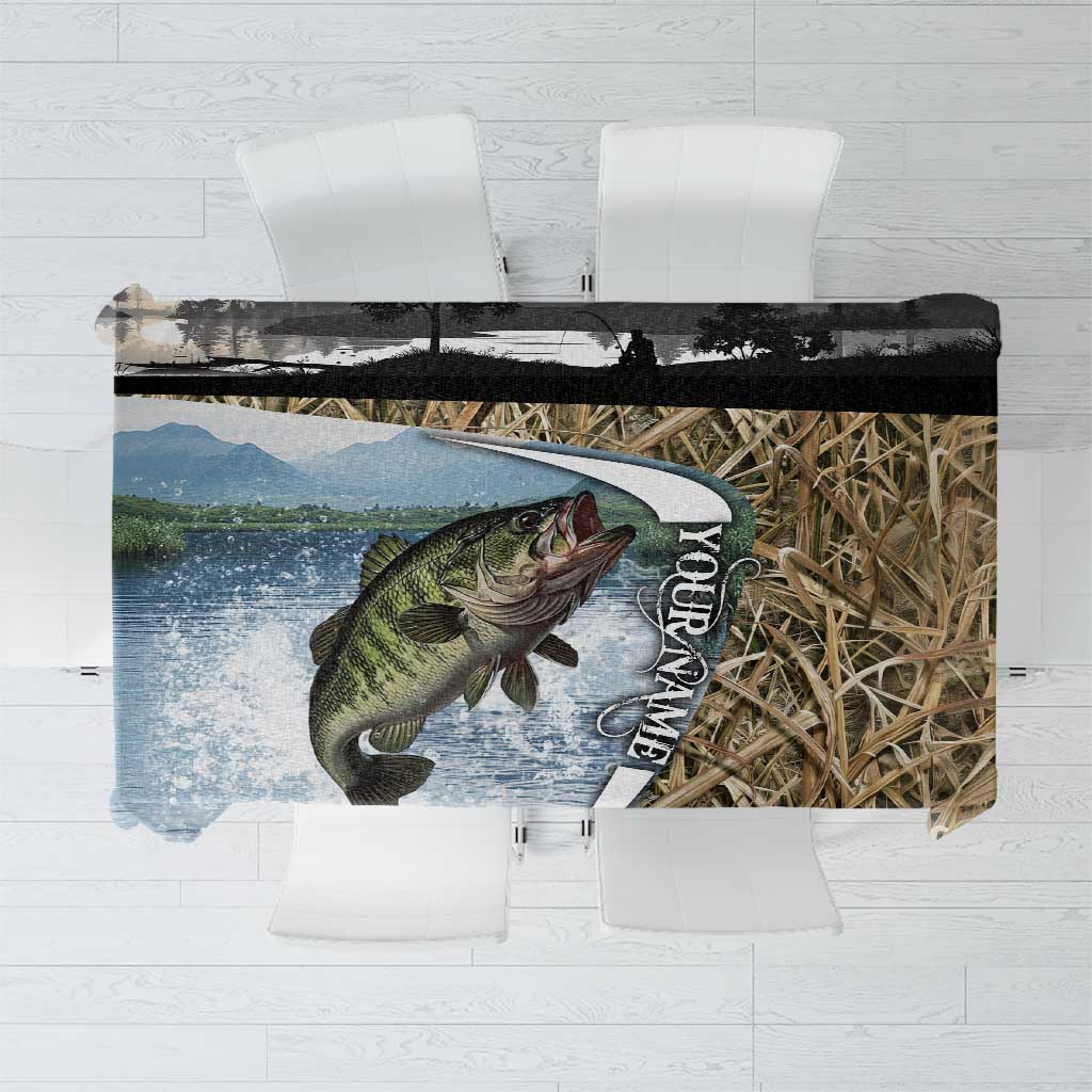 Personalized Largemouth Bass Fishing Tablecloth with Camo Reeds - Outdoor Angler Design - Wonder Print Shop
