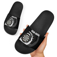 Personalized Black and White Dartboard Slide Sandals Bullseye Target Design for Dart Players - Wonder Print Shop