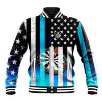 Personalized Blue Flame American Flag Dart Baseball Jacket Patriotic Dartboard Design - Wonder Print Shop