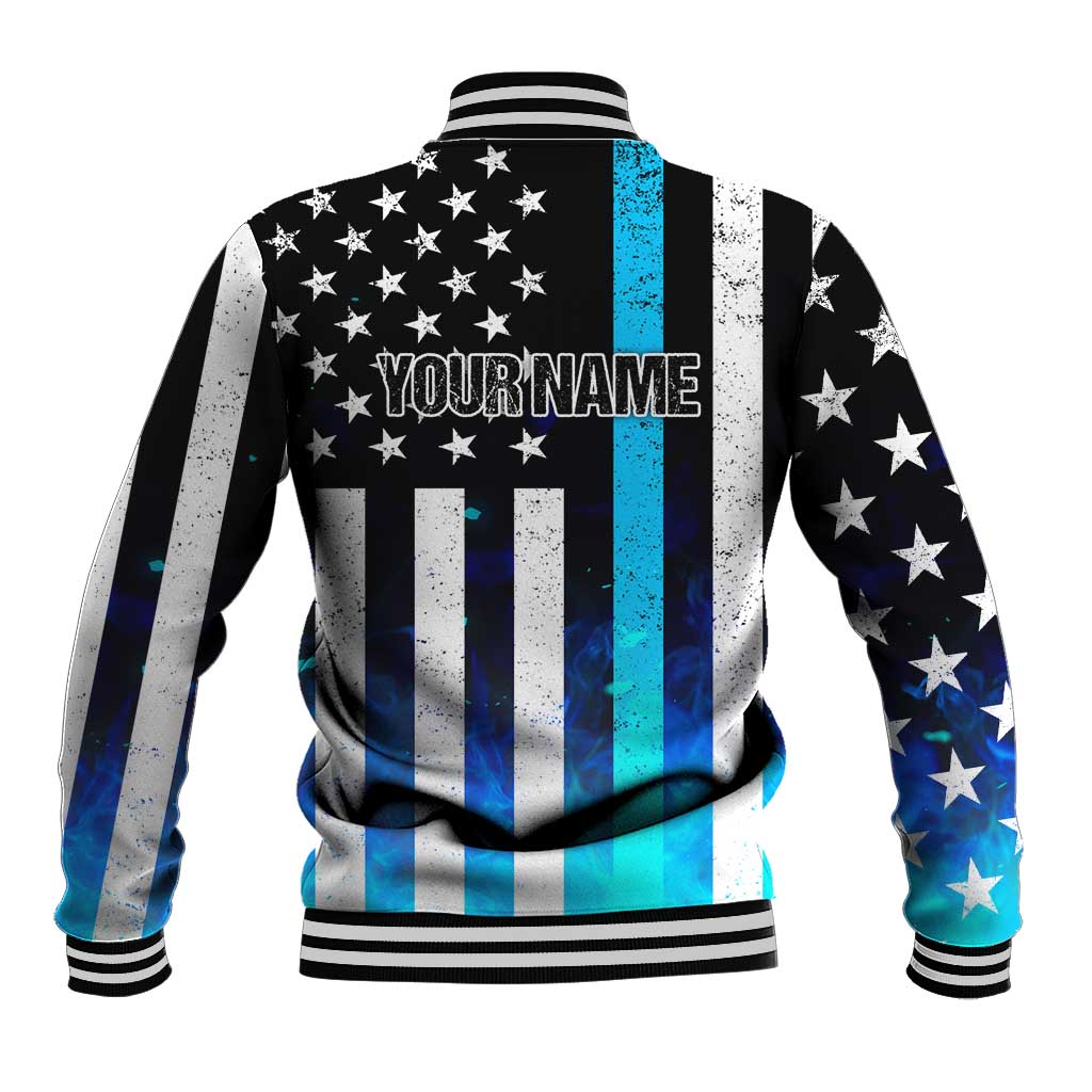 Personalized Blue Flame American Flag Dart Baseball Jacket Patriotic Dartboard Design - Wonder Print Shop