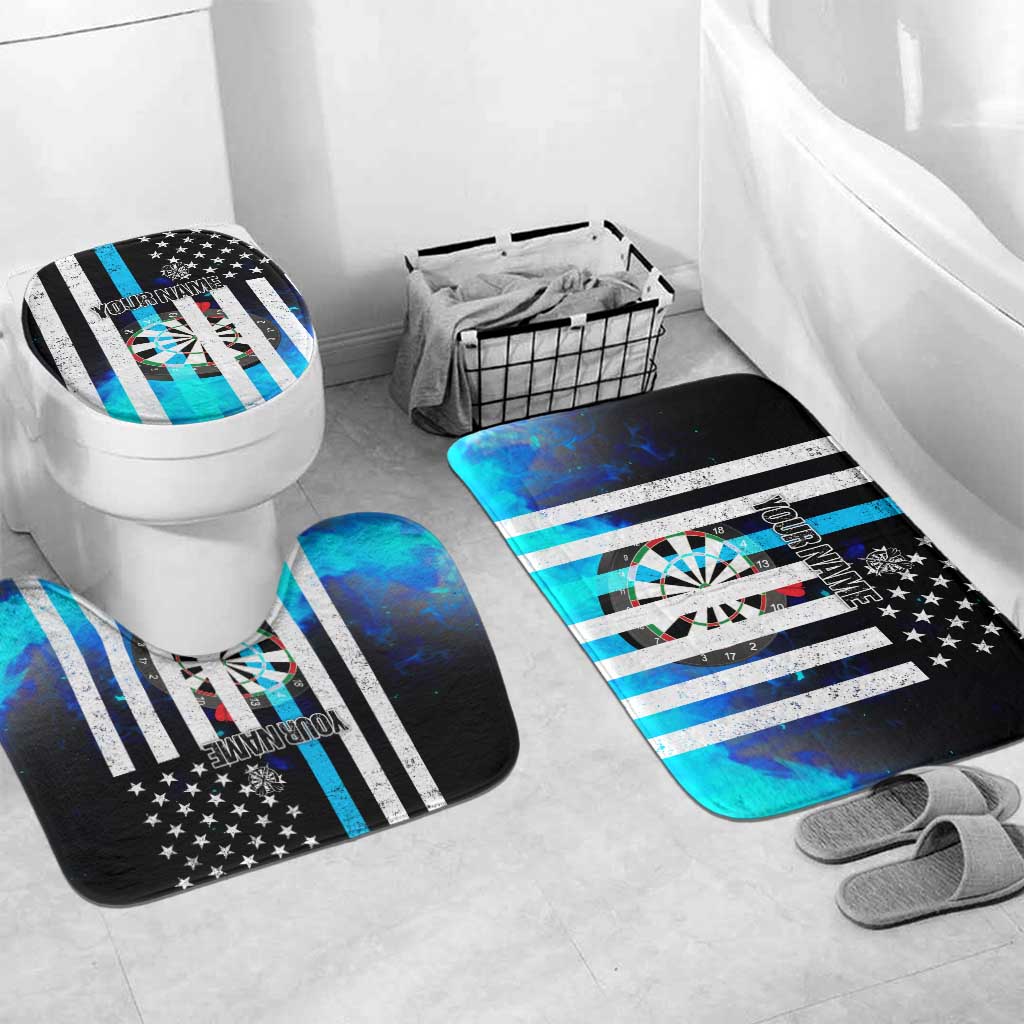 Personalized Blue Flame American Flag Dart Bathroom Set Patriotic Dartboard Design - Wonder Print Shop