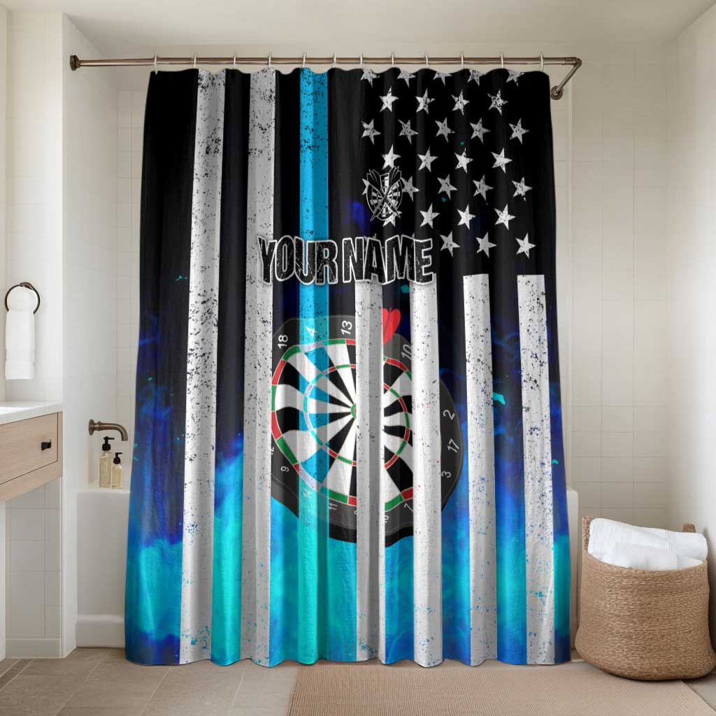 Personalized Blue Flame American Flag Dart Bathroom Set Patriotic Dartboard Design - Wonder Print Shop