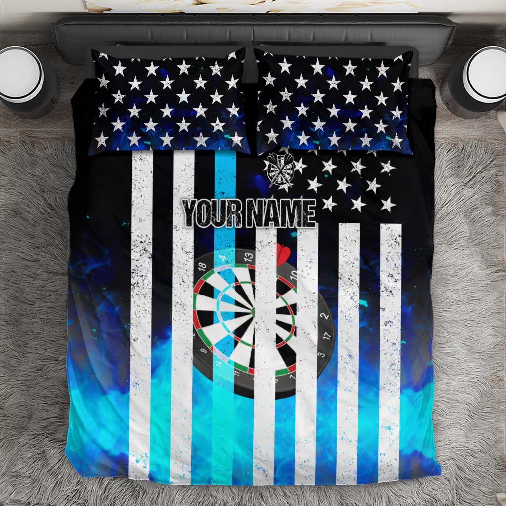 Personalized Blue Flame American Flag Dart Bedding Set Patriotic Dartboard Design - Wonder Print Shop