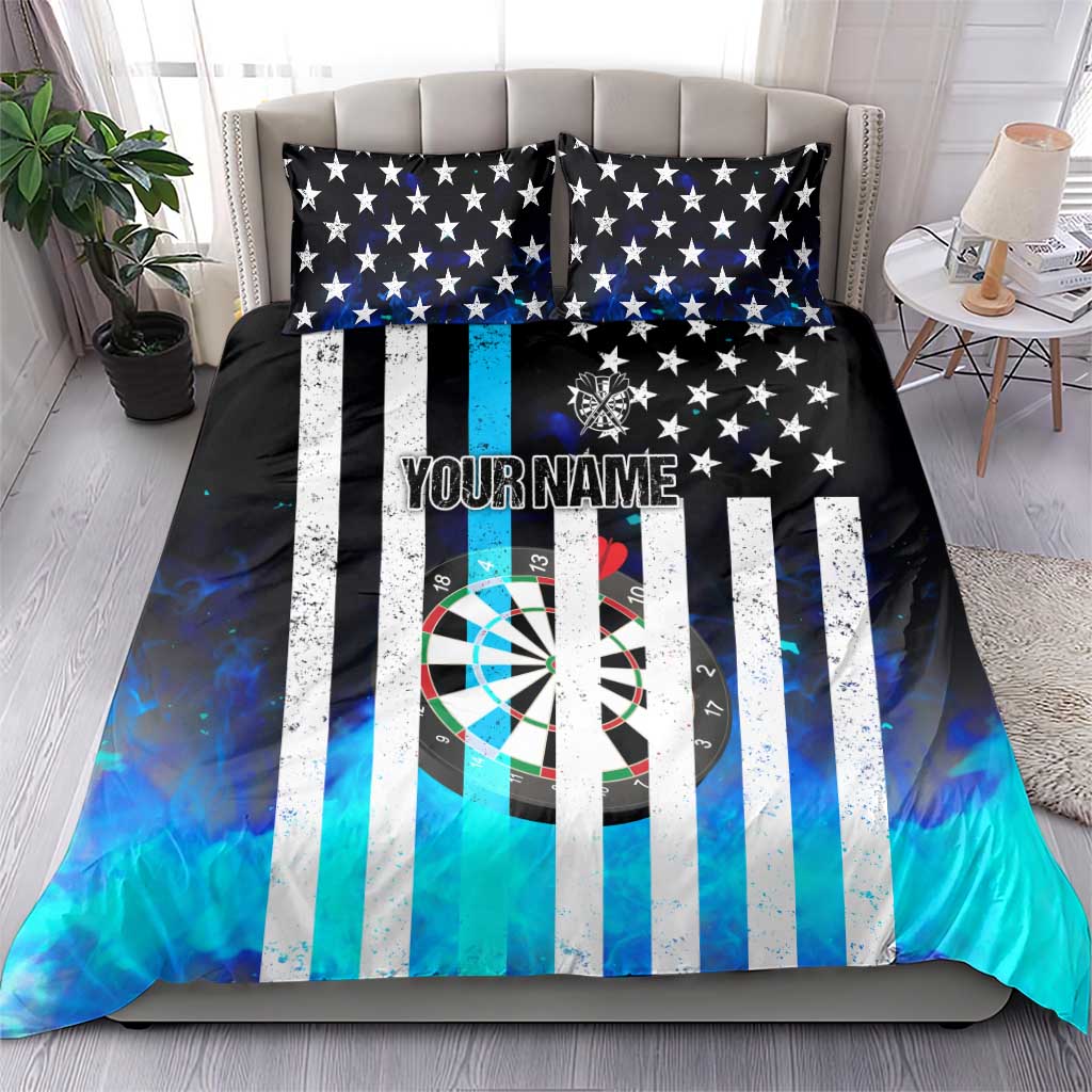 Personalized Blue Flame American Flag Dart Bedding Set Patriotic Dartboard Design - Wonder Print Shop