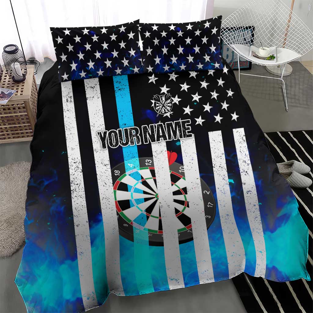 Personalized Blue Flame American Flag Dart Bedding Set Patriotic Dartboard Design - Wonder Print Shop