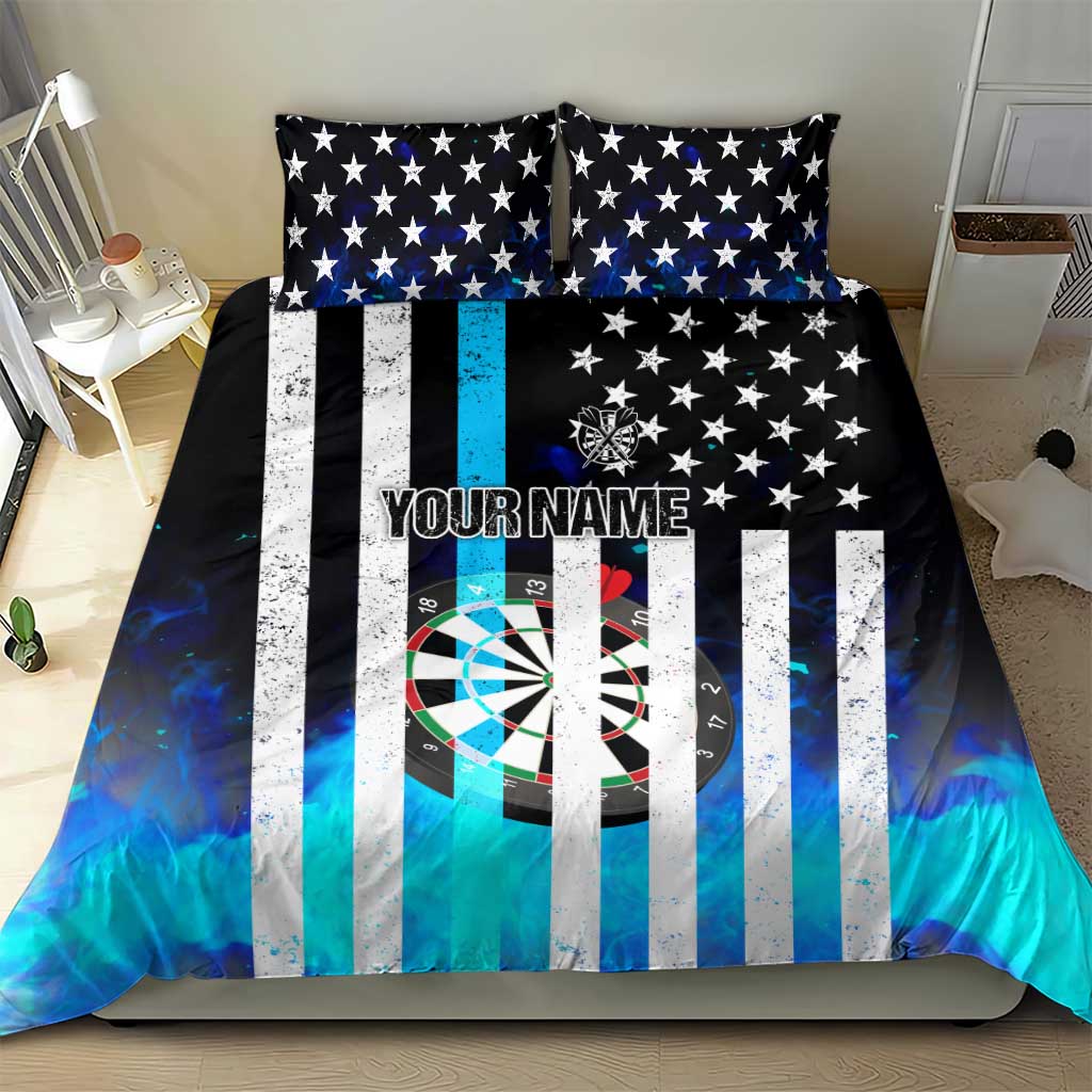 Personalized Blue Flame American Flag Dart Bedding Set Patriotic Dartboard Design - Wonder Print Shop
