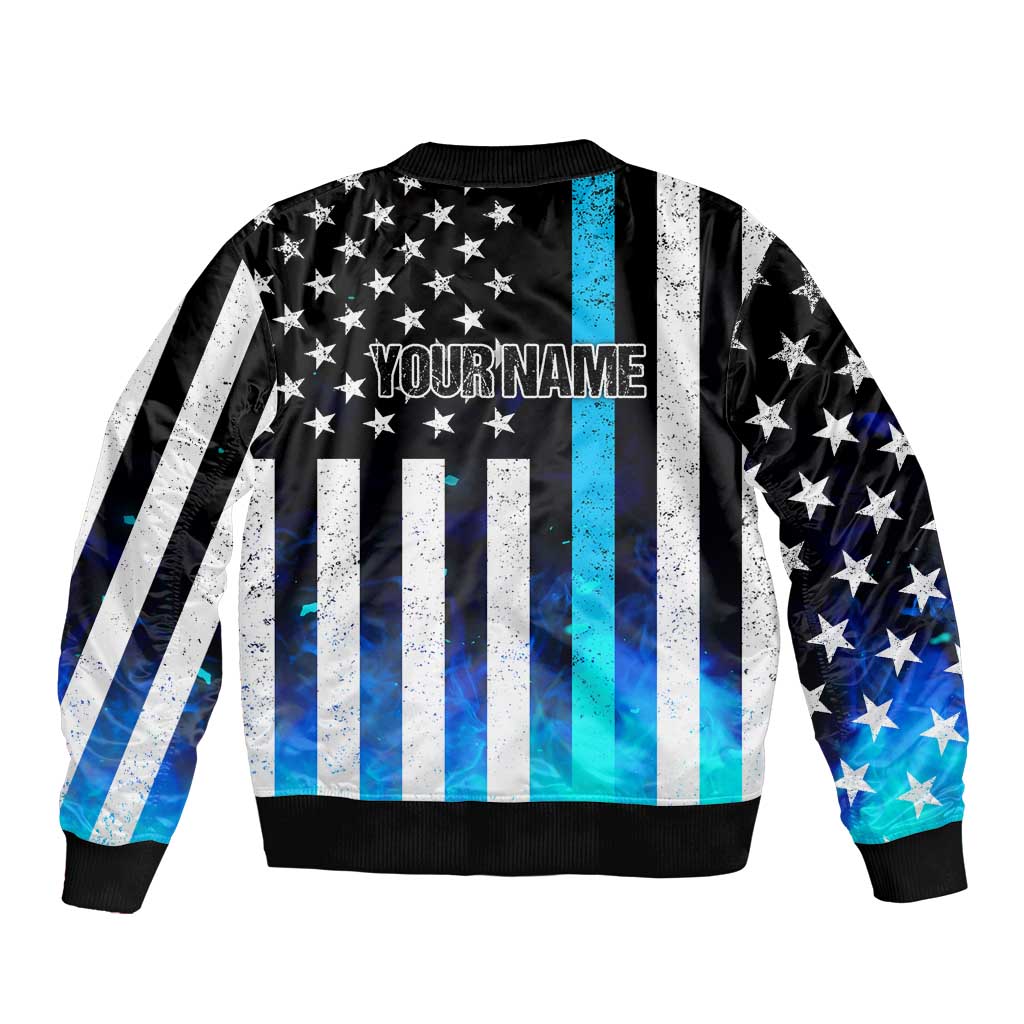 Personalized Blue Flame American Flag Dart Bomber Jacket Patriotic Dartboard Design - Wonder Print Shop