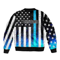 Personalized Blue Flame American Flag Dart Bomber Jacket Patriotic Dartboard Design - Wonder Print Shop