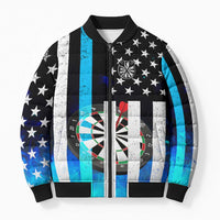 Personalized Blue Flame American Flag Dart Bomber Puffer Jacket Patriotic Dartboard Design - Wonder Print Shop