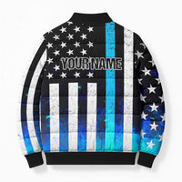 Personalized Blue Flame American Flag Dart Bomber Puffer Jacket Patriotic Dartboard Design - Wonder Print Shop