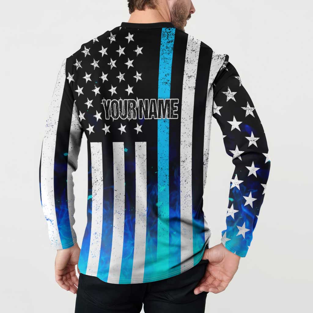Personalized Blue Flame American Flag Dart Button Sweatshirt Patriotic Dartboard Design - Wonder Print Shop
