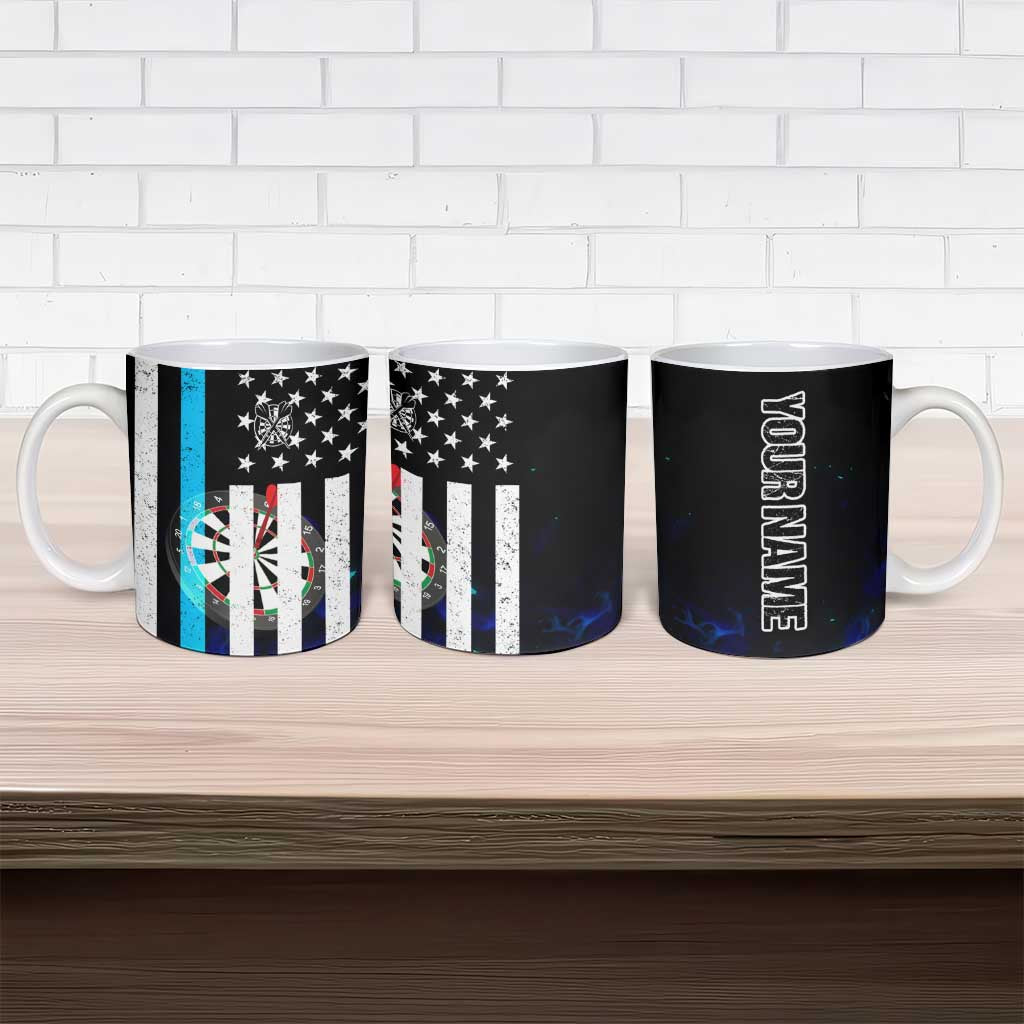 Personalized Blue Flame American Flag Dart Ceramic Mug Patriotic Dartboard Design - Wonder Print Shop