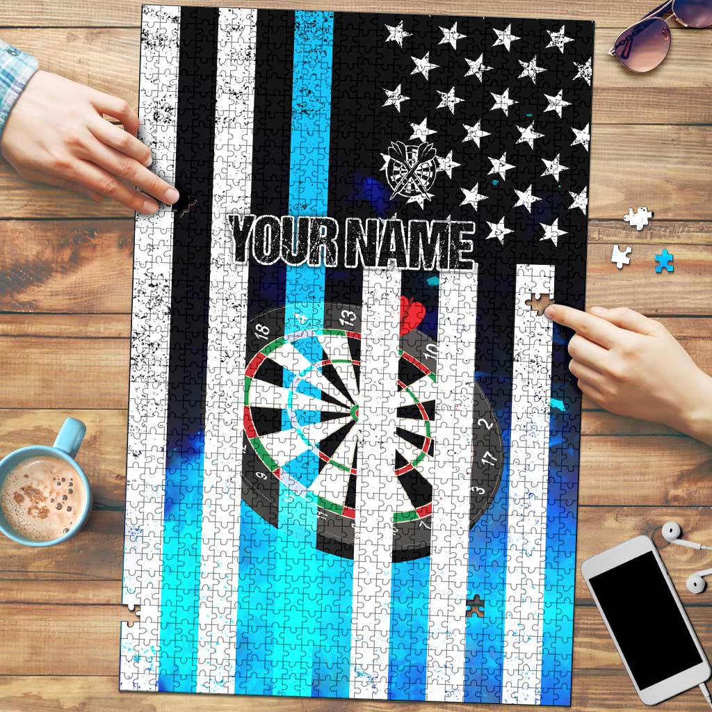 Personalized Blue Flame American Flag Dart Puzzle Patriotic Dartboard Design - Wonder Print Shop