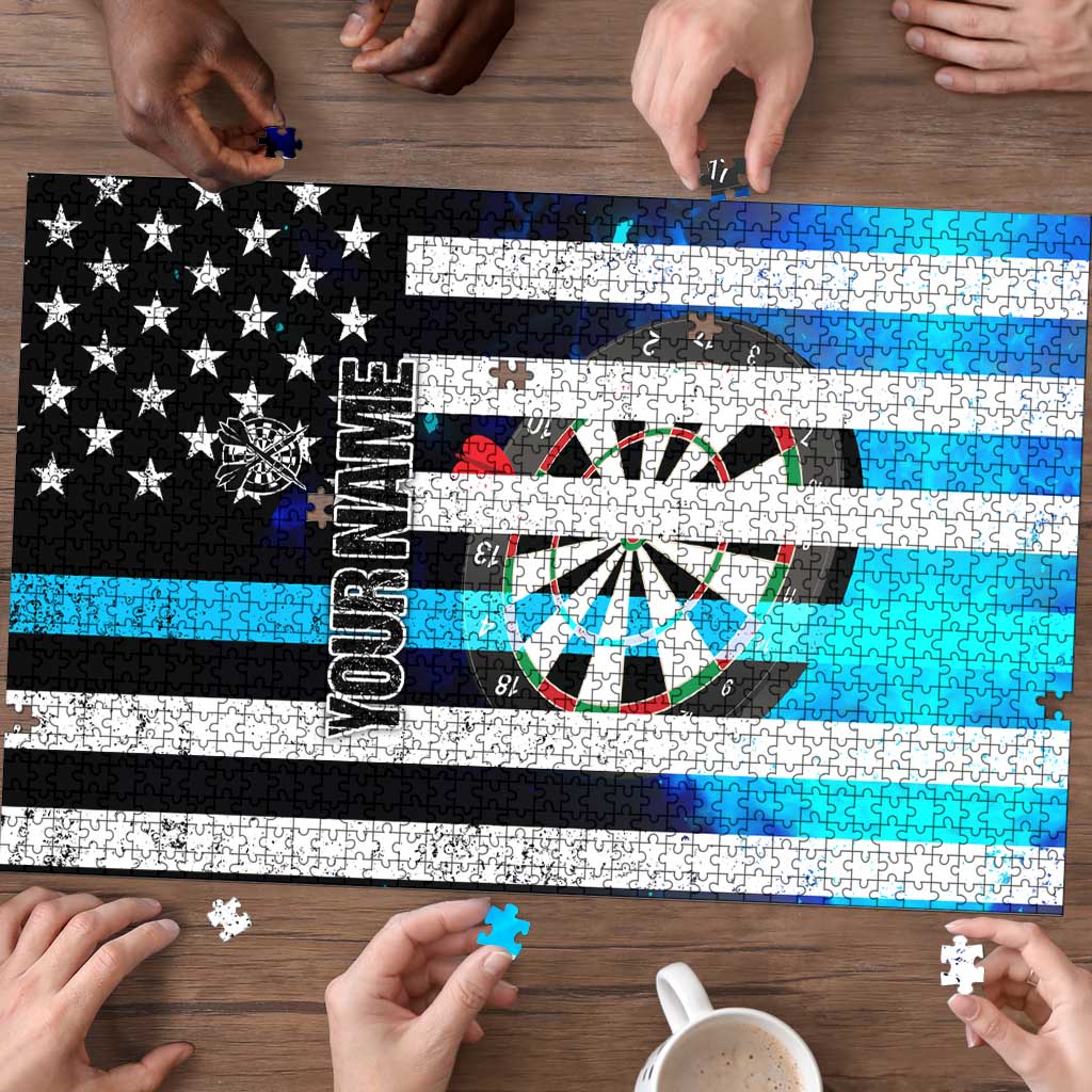 Personalized Blue Flame American Flag Dart Puzzle Patriotic Dartboard Design - Wonder Print Shop