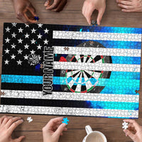 Personalized Blue Flame American Flag Dart Puzzle Patriotic Dartboard Design - Wonder Print Shop
