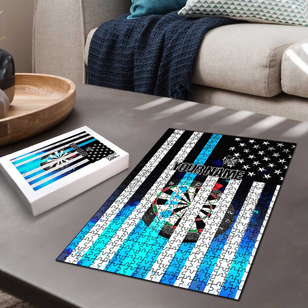 Personalized Blue Flame American Flag Dart Puzzle Patriotic Dartboard Design - Wonder Print Shop