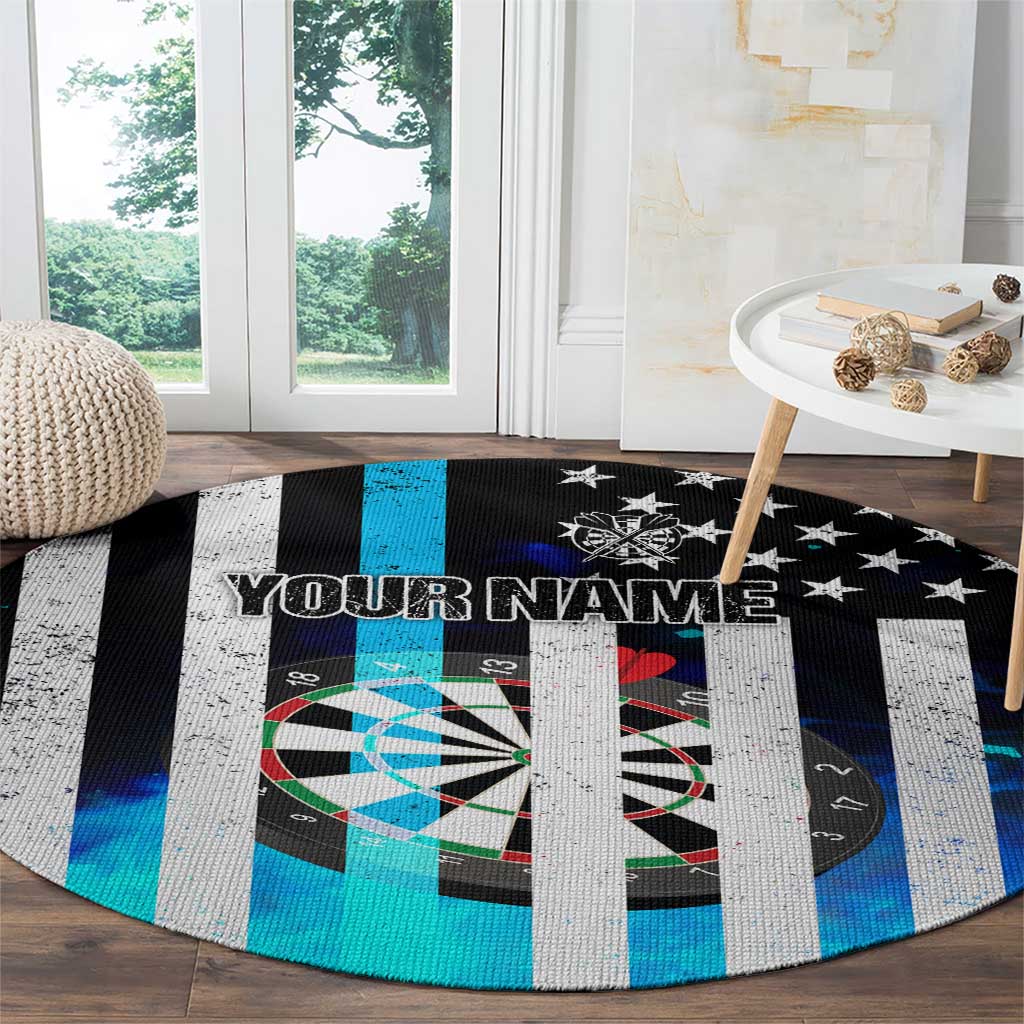 Personalized Blue Flame American Flag Dart Round Carpet Patriotic Dartboard Design - Wonder Print Shop