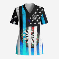 Personalized Blue Flame American Flag Dart Scrub Top Patriotic Dartboard Design - Wonder Print Shop