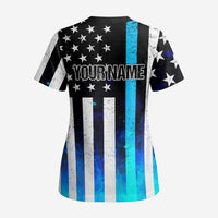 Personalized Blue Flame American Flag Dart Scrub Top Patriotic Dartboard Design - Wonder Print Shop