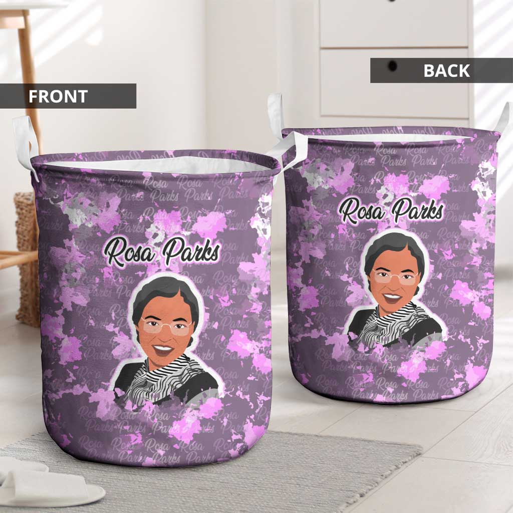 Rosa Parks Laundry Basket Purple Floral Pattern Civil Rights Tribute Bold Name Repeated Text Design - Wonder Print Shop