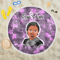 Rosa Parks Beach Blanket Purple Floral Pattern Civil Rights Tribute Bold Name Repeated Text Design - Wonder Print Shop