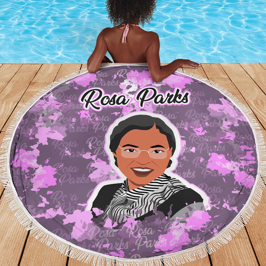 Rosa Parks Beach Blanket Purple Floral Pattern Civil Rights Tribute Bold Name Repeated Text Design - Wonder Print Shop