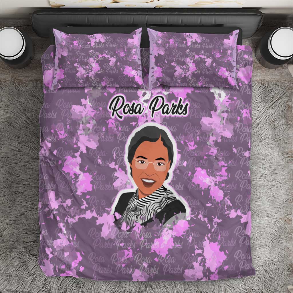 Rosa Parks Bedding Set Purple Floral Pattern Civil Rights Tribute Bold Name Repeated Text Design - Wonder Print Shop