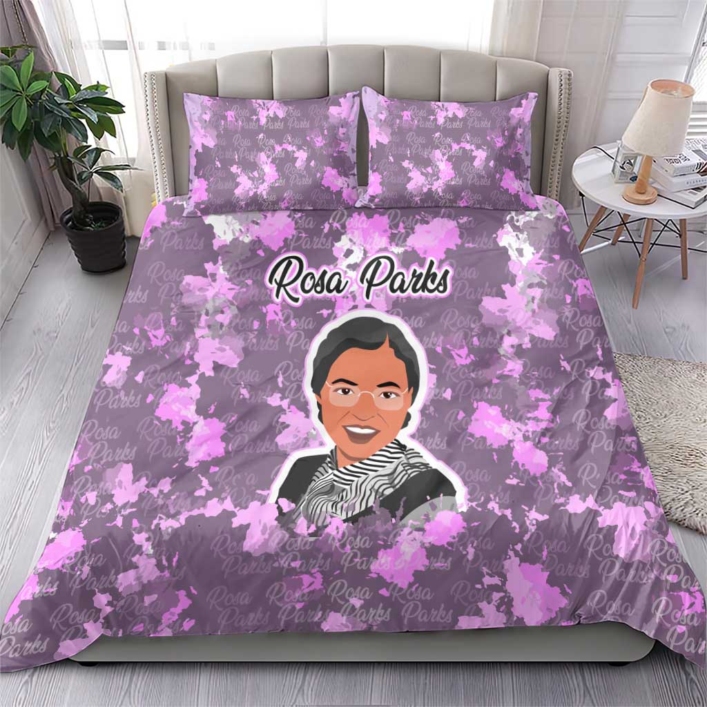 Rosa Parks Bedding Set Purple Floral Pattern Civil Rights Tribute Bold Name Repeated Text Design - Wonder Print Shop