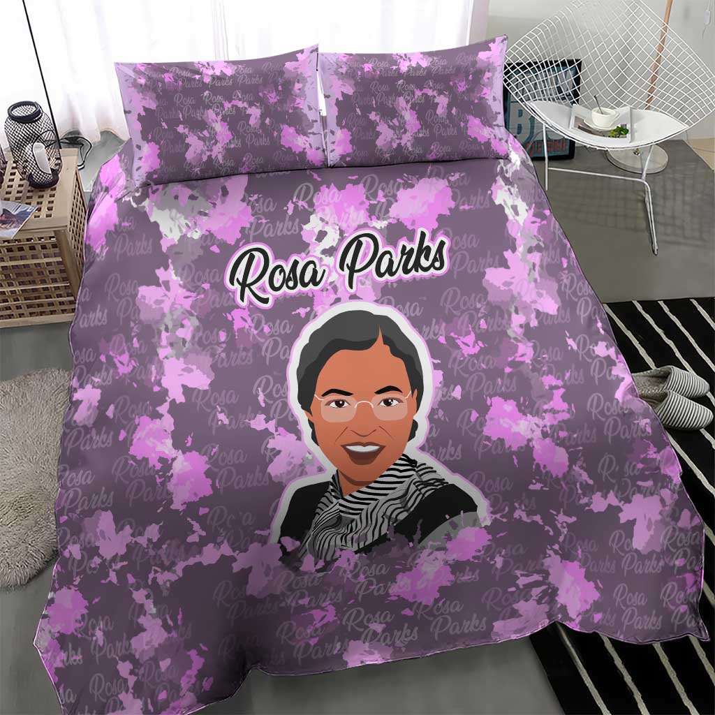 Rosa Parks Bedding Set Purple Floral Pattern Civil Rights Tribute Bold Name Repeated Text Design - Wonder Print Shop