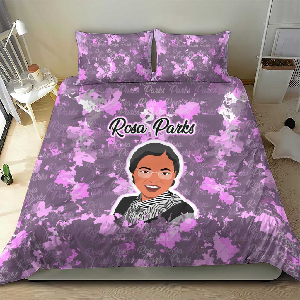 Rosa Parks Bedding Set Purple Floral Pattern Civil Rights Tribute Bold Name Repeated Text Design - Wonder Print Shop