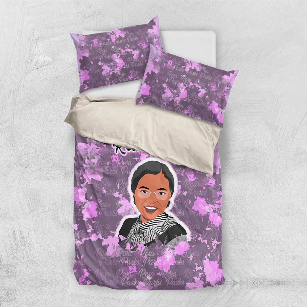 Rosa Parks Bedding Set Purple Floral Pattern Civil Rights Tribute Bold Name Repeated Text Design - Wonder Print Shop