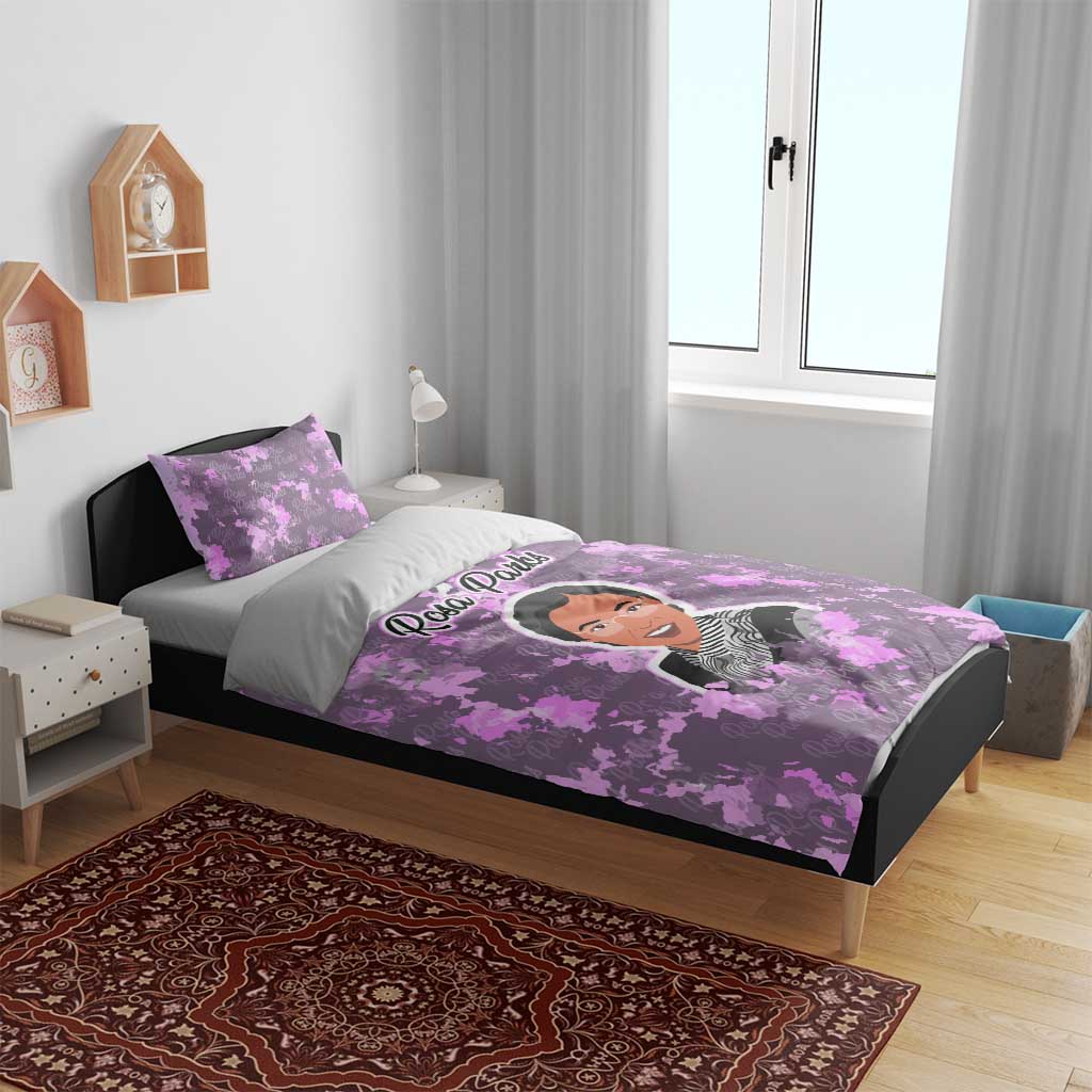 Rosa Parks Bedding Set Purple Floral Pattern Civil Rights Tribute Bold Name Repeated Text Design - Wonder Print Shop