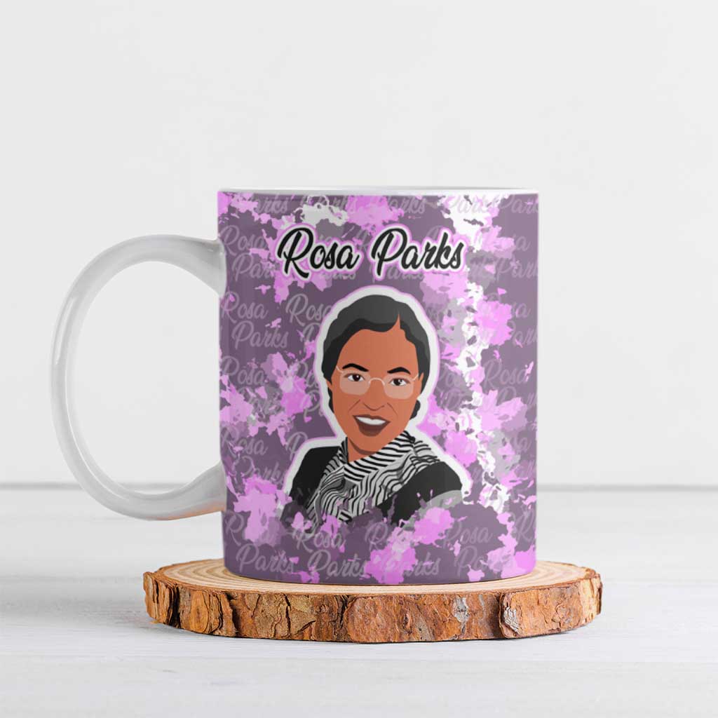 Rosa Parks Ceramic Mug Purple Floral Pattern Civil Rights Tribute Bold Name Repeated Text Design - Wonder Print Shop