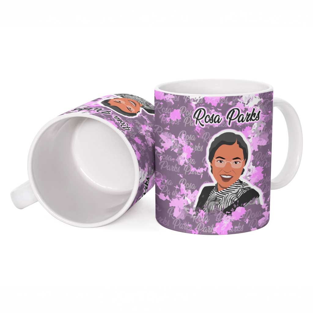 Rosa Parks Ceramic Mug Purple Floral Pattern Civil Rights Tribute Bold Name Repeated Text Design - Wonder Print Shop