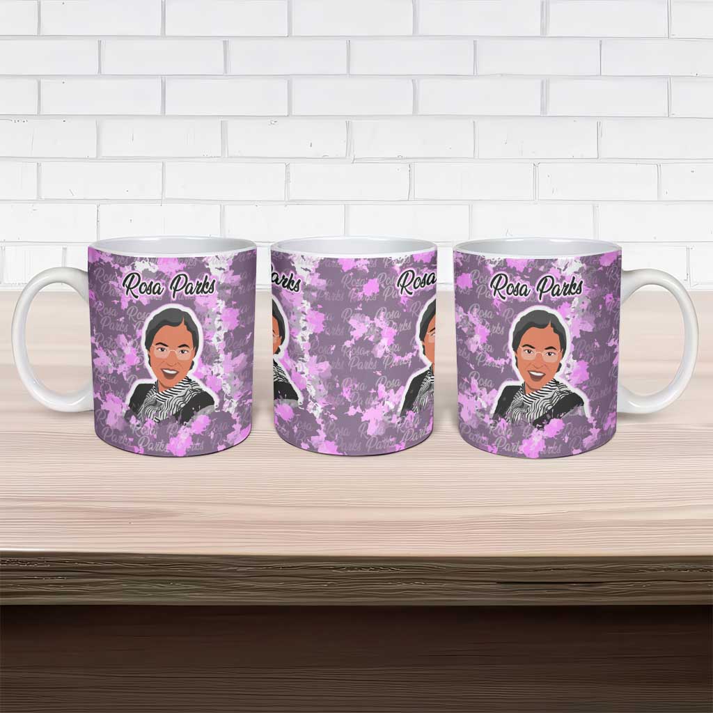Rosa Parks Ceramic Mug Purple Floral Pattern Civil Rights Tribute Bold Name Repeated Text Design - Wonder Print Shop