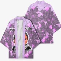 Rosa Parks Kimono Purple Floral Pattern Civil Rights Tribute Bold Name Repeated Text Design - Wonder Print Shop
