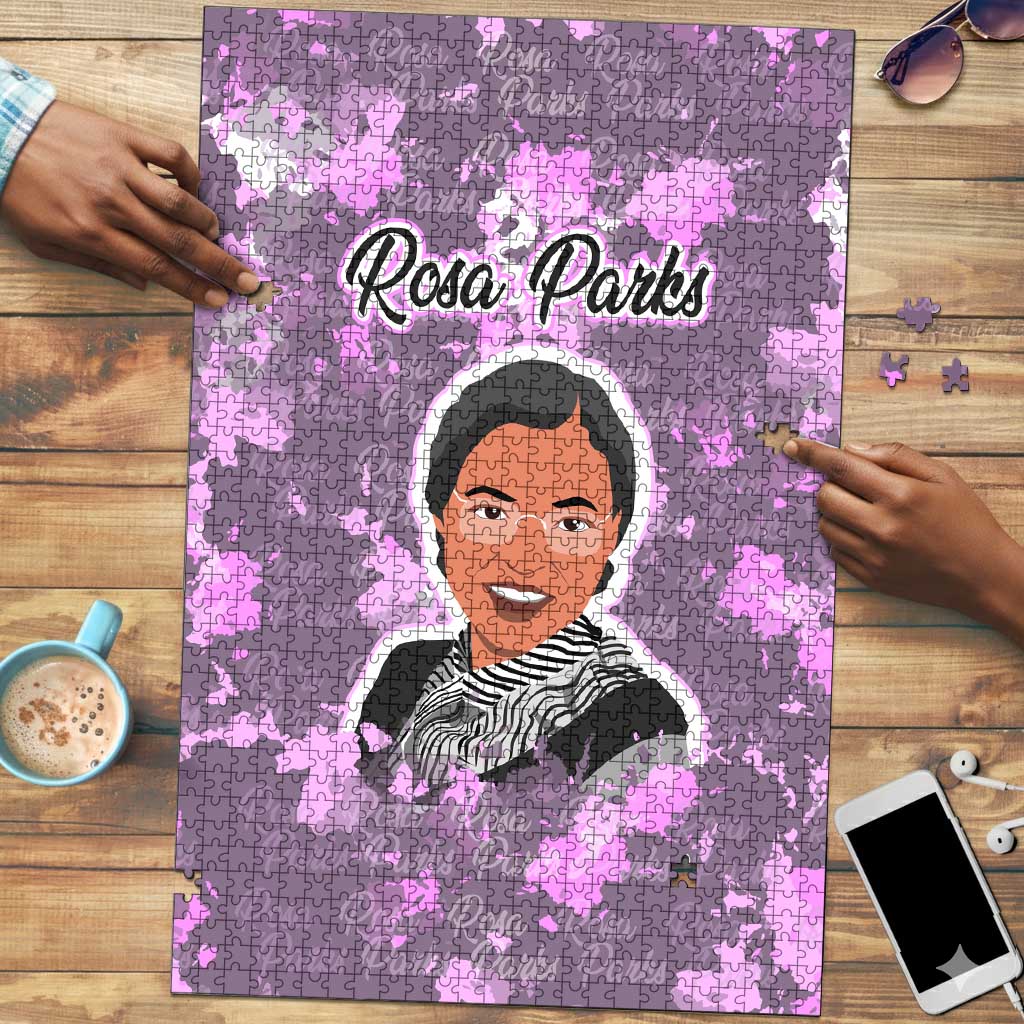 Rosa Parks Puzzle Purple Floral Pattern Civil Rights Tribute Bold Name Repeated Text Design - Wonder Print Shop