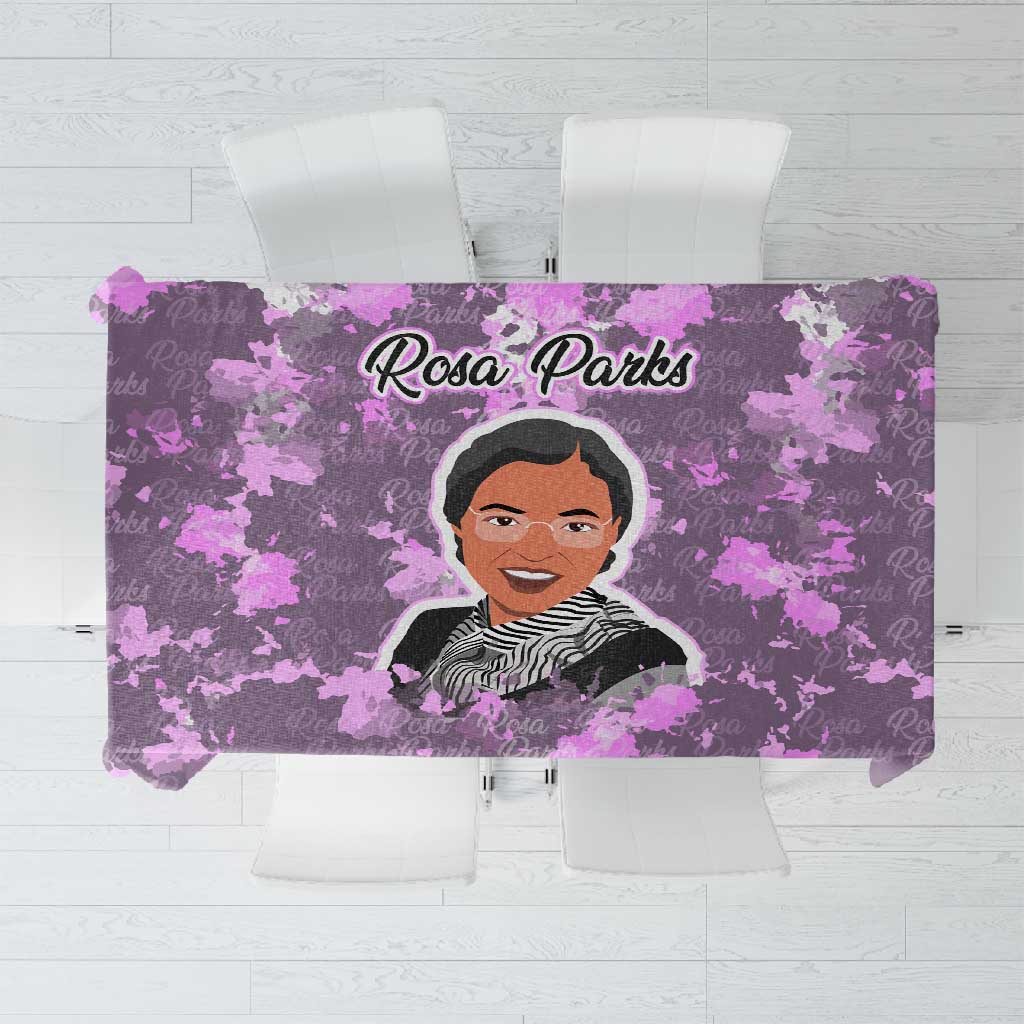 Rosa Parks Tablecloth Purple Floral Pattern Civil Rights Tribute Bold Name Repeated Text Design - Wonder Print Shop