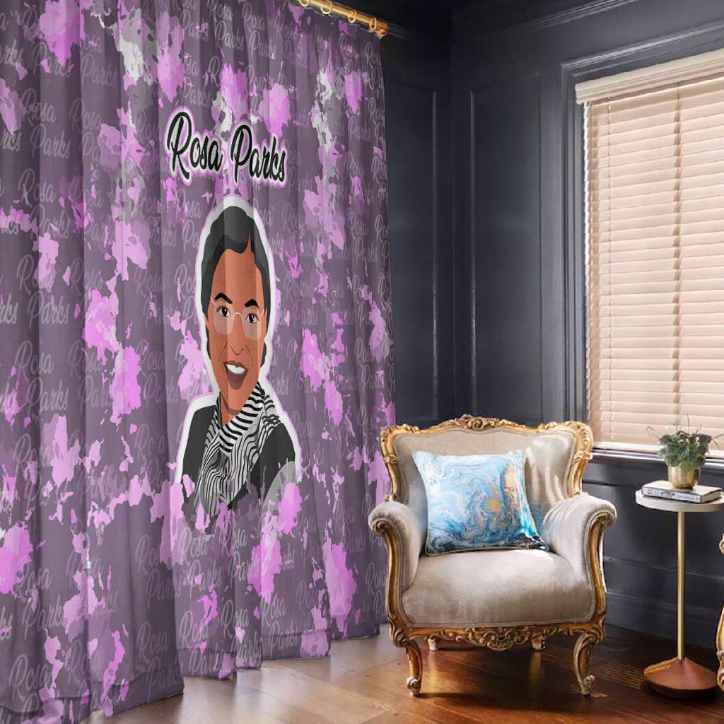 Rosa Parks Window Curtain Purple Floral Pattern Civil Rights Tribute Bold Name Repeated Text Design - Wonder Print Shop