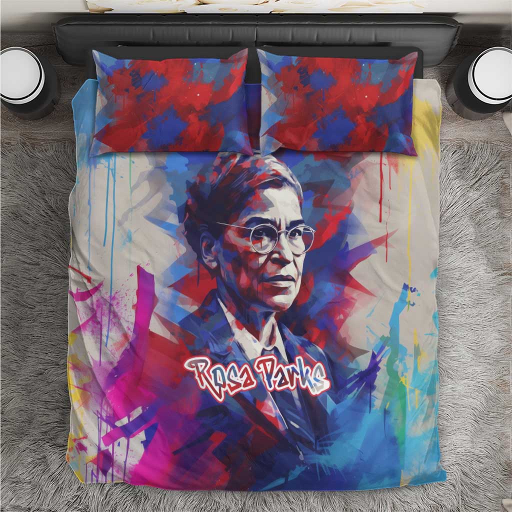 Rosa Parks Bedding Set Red Blue Abstract Art Portrait Sitting Down to Stand Up Quote Civil Rights Tribute - Wonder Print Shop