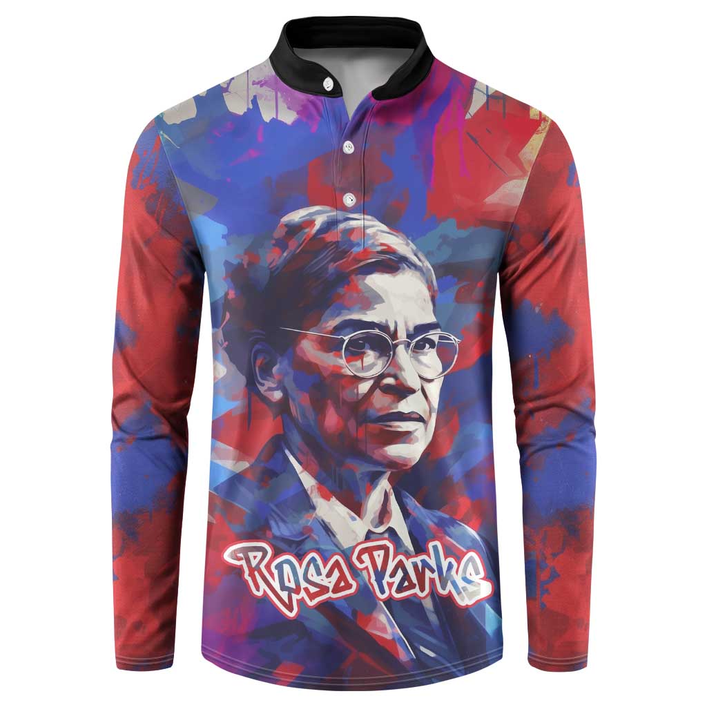 Rosa Parks Button Sweatshirt Red Blue Abstract Art Portrait Sitting Down to Stand Up Quote Civil Rights Tribute