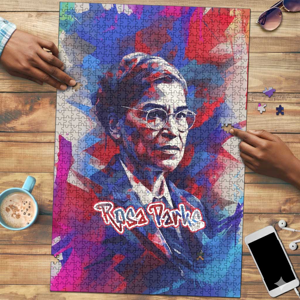 Rosa Parks Puzzle Red Blue Abstract Art Portrait Sitting Down to Stand Up Quote Civil Rights Tribute - Wonder Print Shop