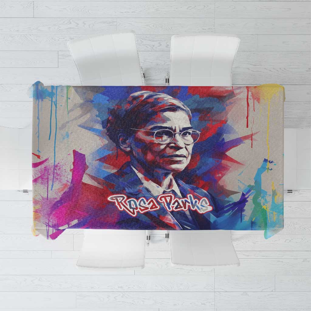 Rosa Parks Tablecloth Red Blue Abstract Art Portrait Sitting Down to Stand Up Quote Civil Rights Tribute - Wonder Print Shop