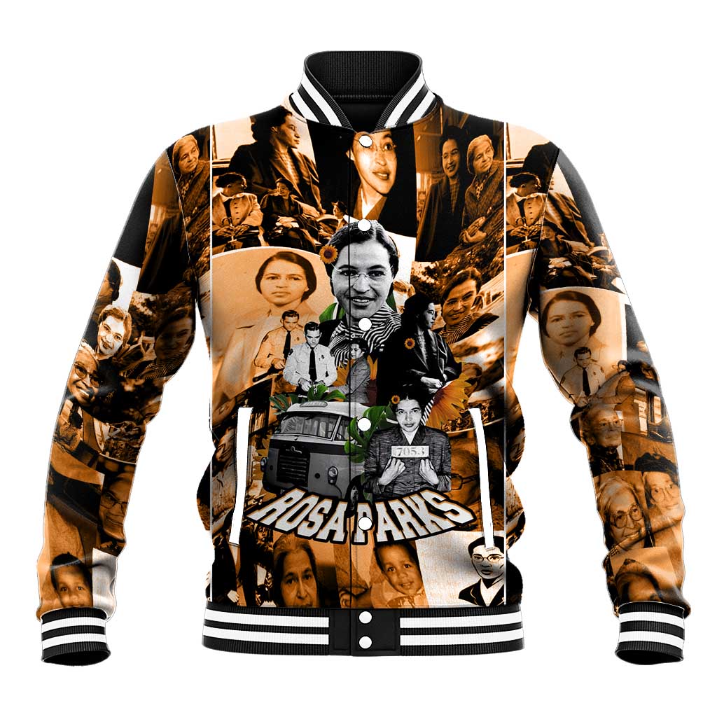 Rosa Parks Baseball Jacket Sepia Collage Design Civil Rights Icon I Believe There Is Only One Race Quote - Wonder Print Shop